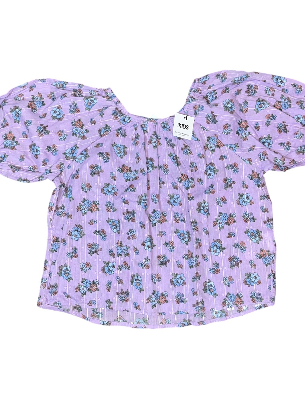 Cotton Kids Purple Willow Floral Short Sleeve Elastic Shirt NWT 7 Loose Fit